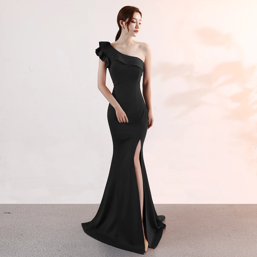 Vestido de noche elegante y distinguido para banquetes, color rosa, largo, sexy y ajustado, estilo cola de pez. view 78