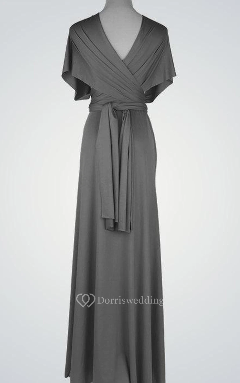 V-Neck Floor-Length Dress With Poet Sleeve view 2