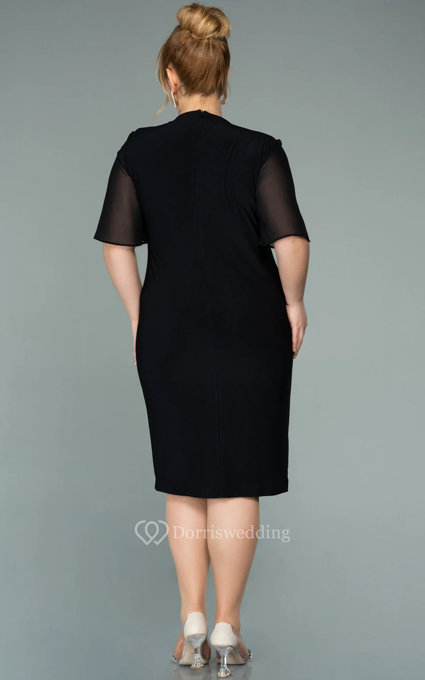 Casual Empire Plus Size Half-sleeve Chiffon Pencil Ruched Plus Size Mother of Bride Dress view 6