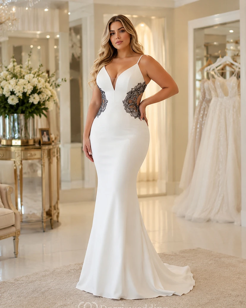 Robe fourreau en satin blanc et noir ornée de perles view 8
