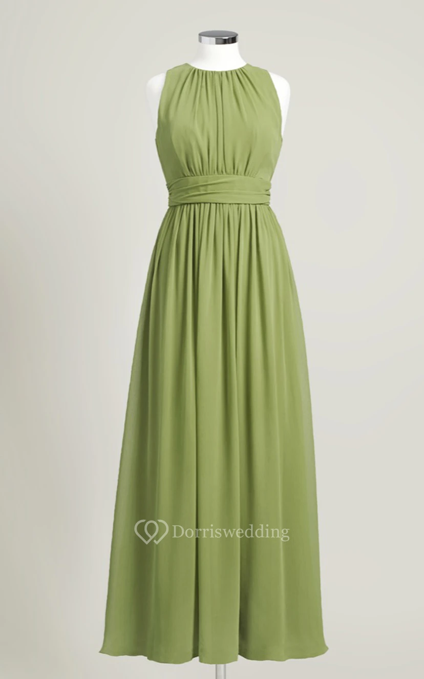Impressive Long-Chiffon Sleeveless Jewel-Neck Dress view 12