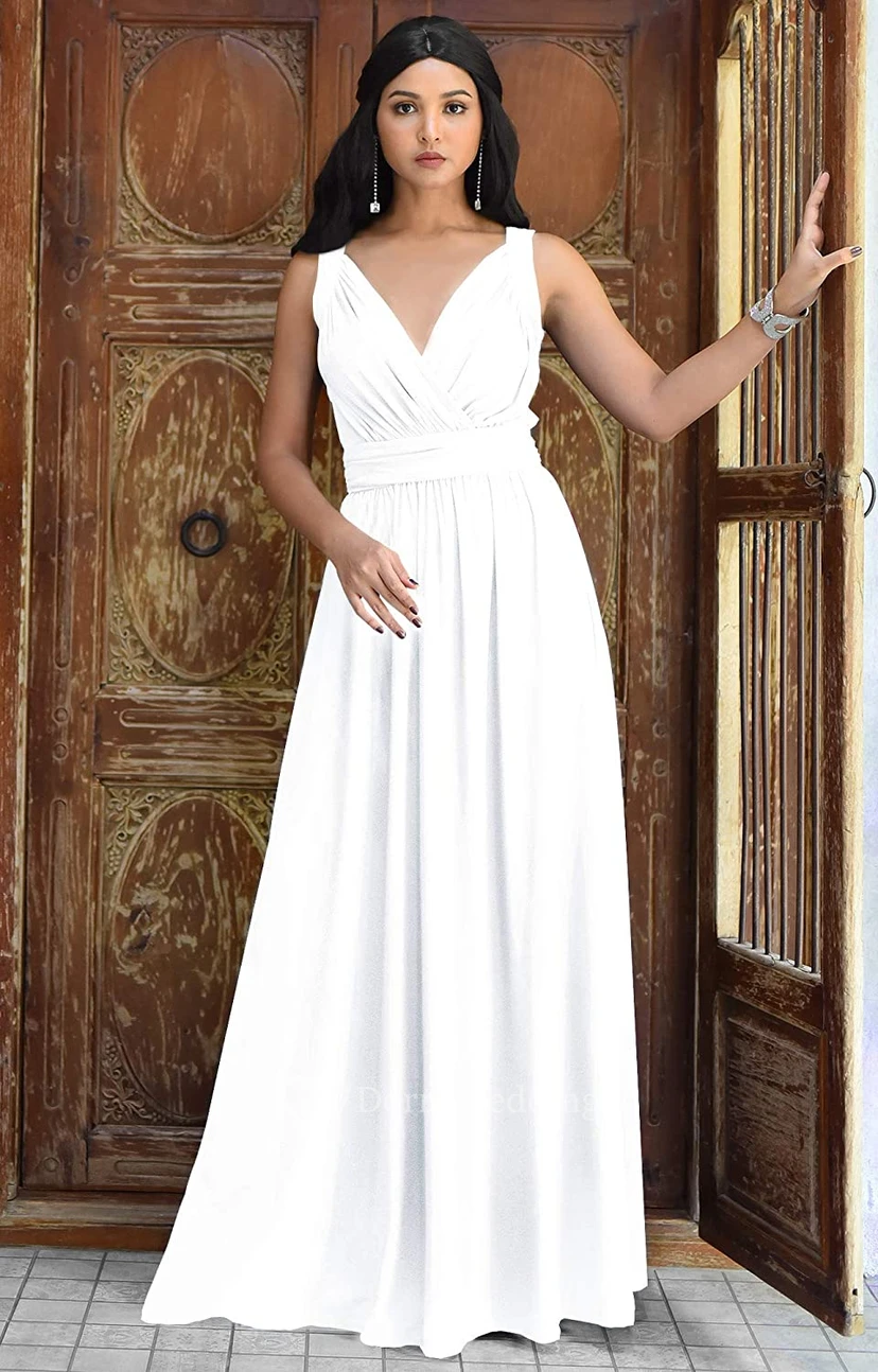 Sexy V-neck A Line Sleeveless Floor-length Chiffon Bridesmaid Dress With Ruching view 5