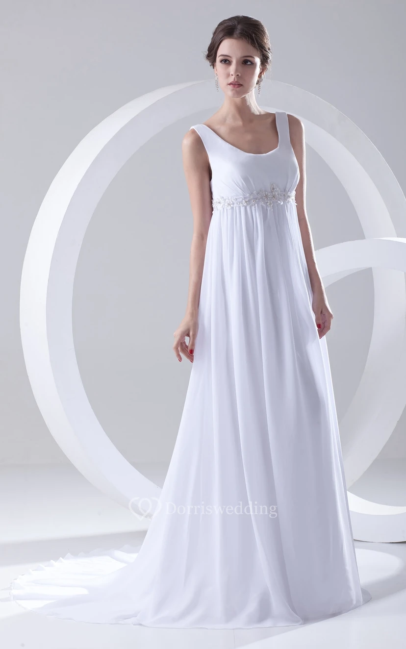 Square-Neck Empire Chiffon Dress With Beaded Sash view 5