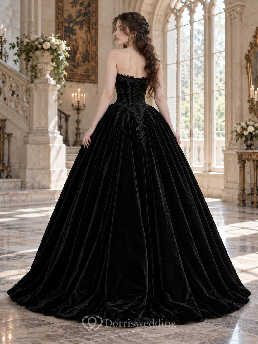 Robe de bal gothique noire bustier en velours, robe de soirée view 2