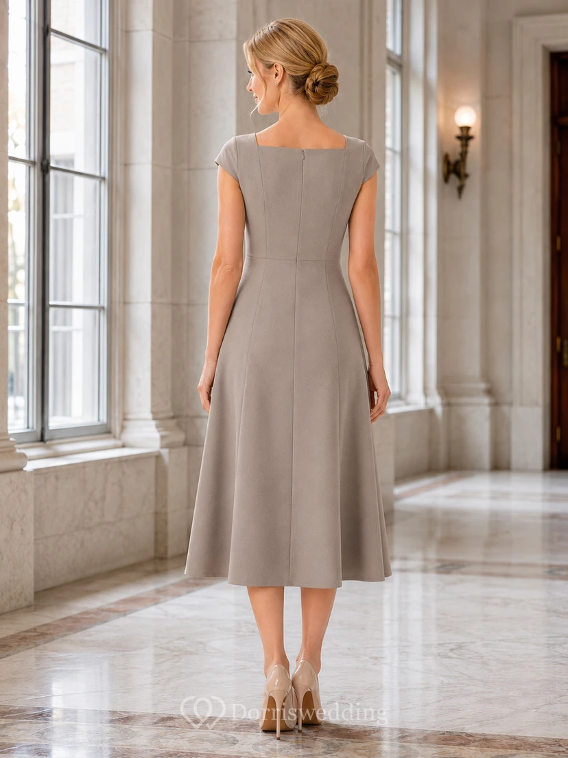 Taupe Sleeveless Bateau A Line Town Hall Midi Dress view 2