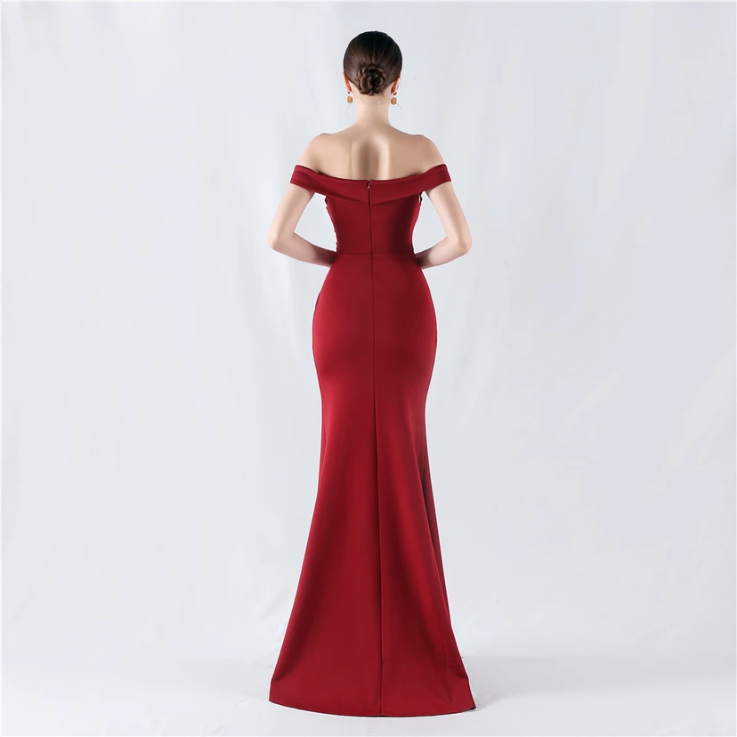 Robe de soirée classique asymétrique en satin à queue de poisson view 12