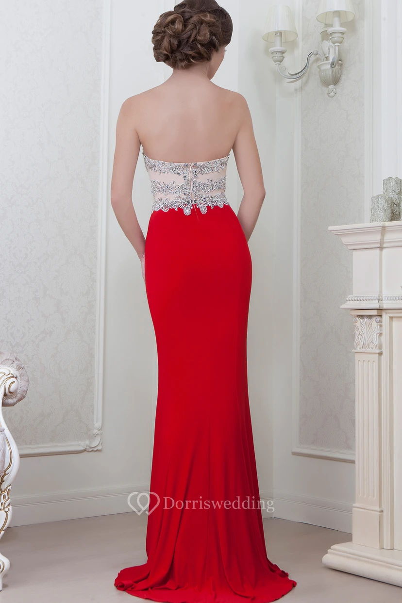 Sheath Long Sweetheart Crystal Sleeveless Jersey Evening Dress view 3
