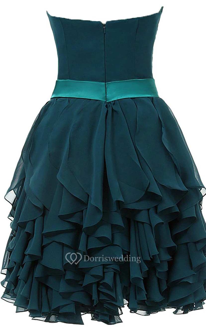 Sweetheart A-line Ruffled Mini Dress With Flower view 3
