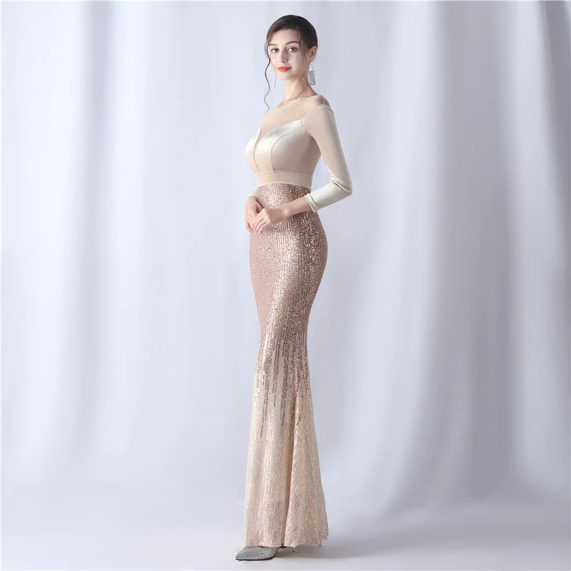 Long-Sleeved Fishtail Evening Dress High-End Atmosphere Elegant Banquet Temperament Velvet Aura Queen view 37