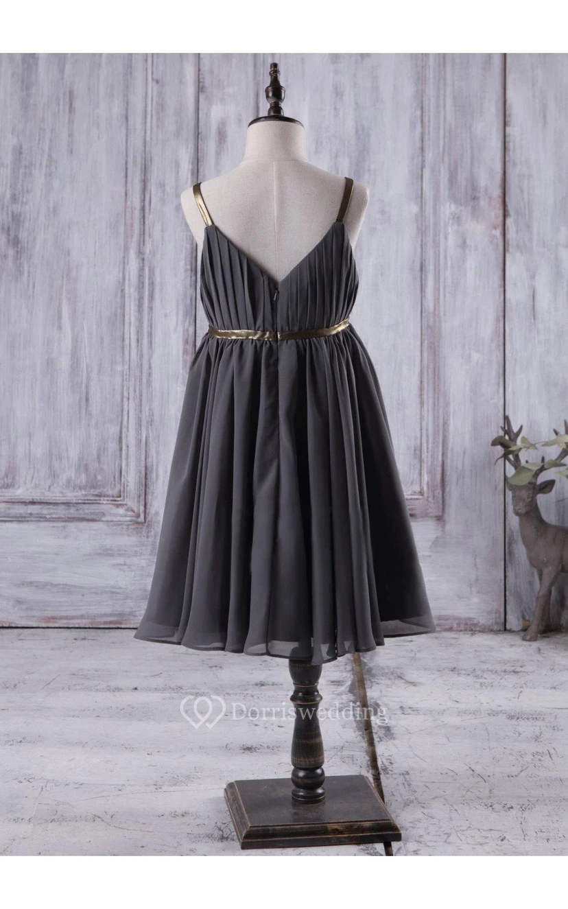 Spaghetti Straps Pleated Chiffon Long Dress With V Back and Keyhole view 4