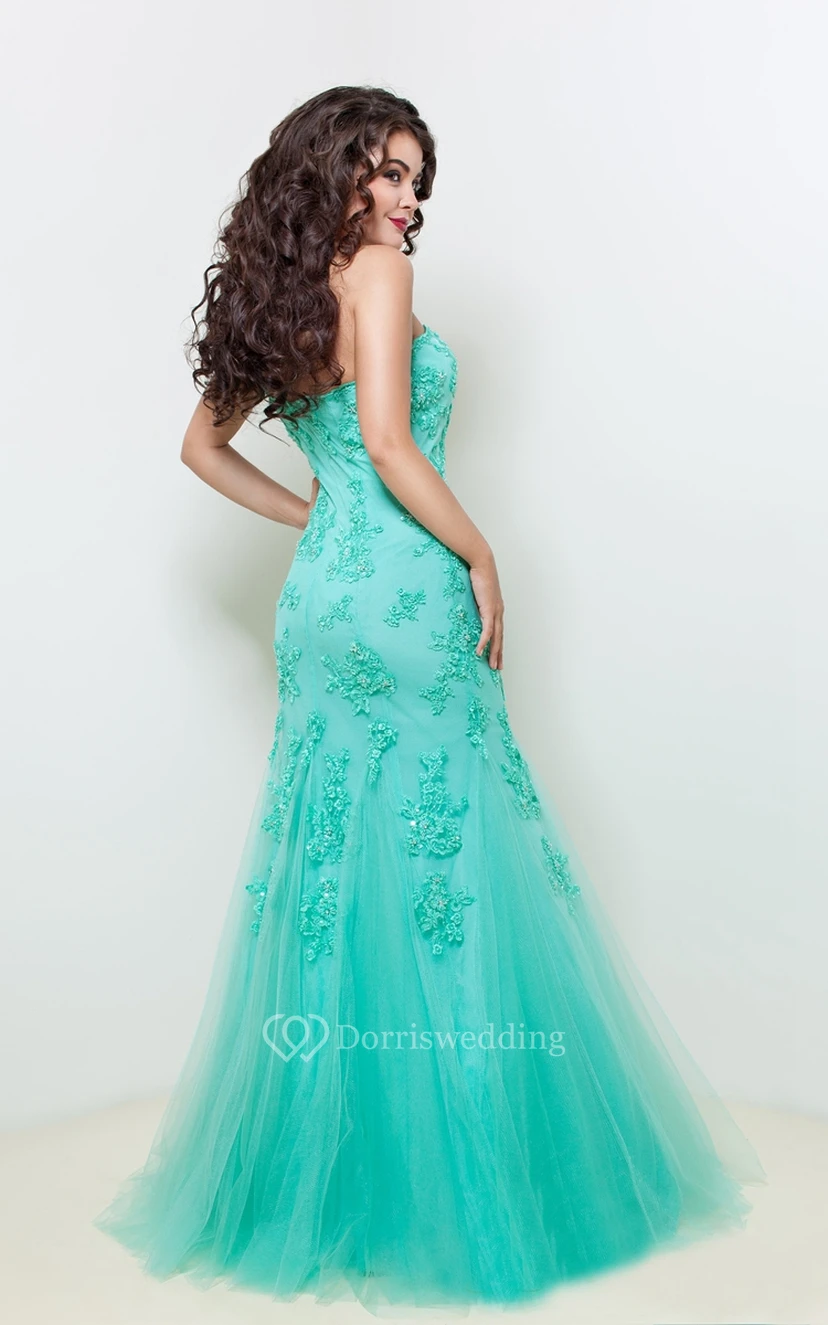 Mermaid Floor-Length One-Shoulder Sleeveless Tulle Beading Appliques Zipper Dress view 2