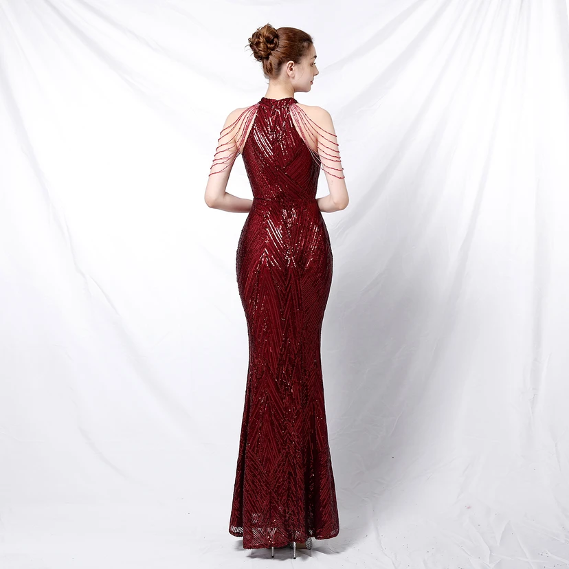 Robe de soirée élégante à col halter et sequins, allure de reine, style banquet, longue robe de soirée sirène à sequins, style star, glamour et décontracté. view 2