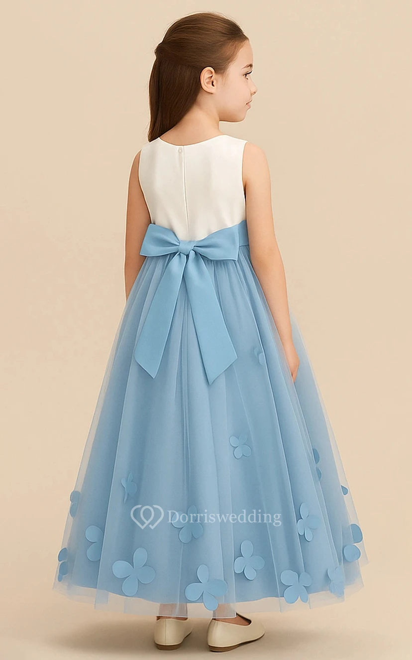 Two-Tone Scoop-neck Sleeveless A-line Tulle Flowergirl Dress view 2