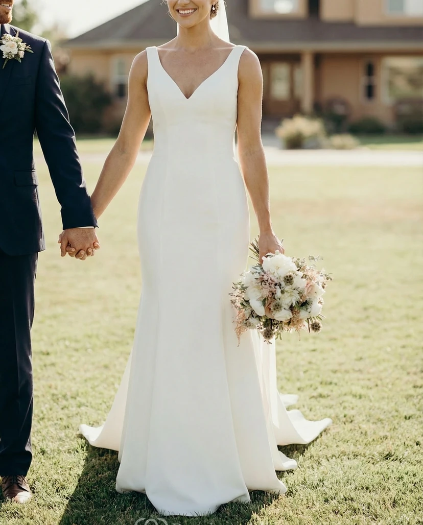 Robe sirène dos nu à col en V et boutons view 3