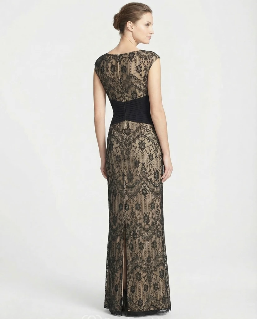 Long Lace Sheath with Crisscross Ruching view 2