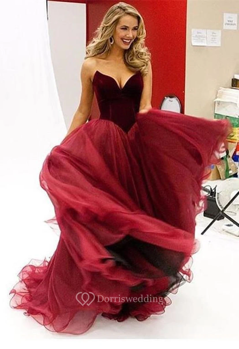 Modern Organza Burgundy Princess Evening Dress Sleeveless Sweetheart