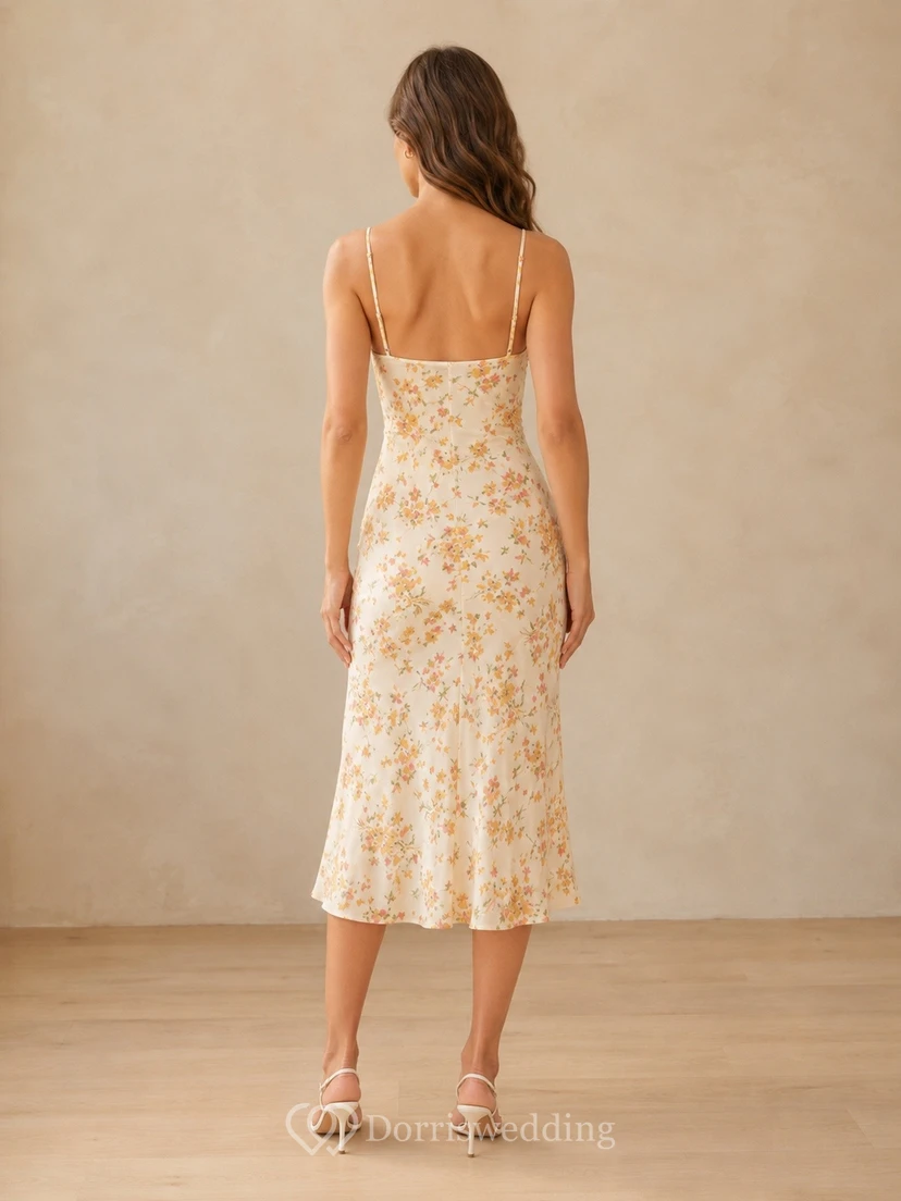 Etuikleid, lässig, mit Spaghettiträgern und Print, cremefarbenes Cocktailkleid view 2