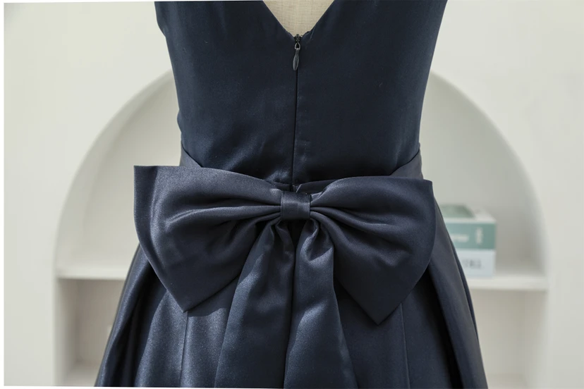 Satin Solid Cap Scoop-neck A-line Floor-length Flowergirl Dress with Low-v Back view 7