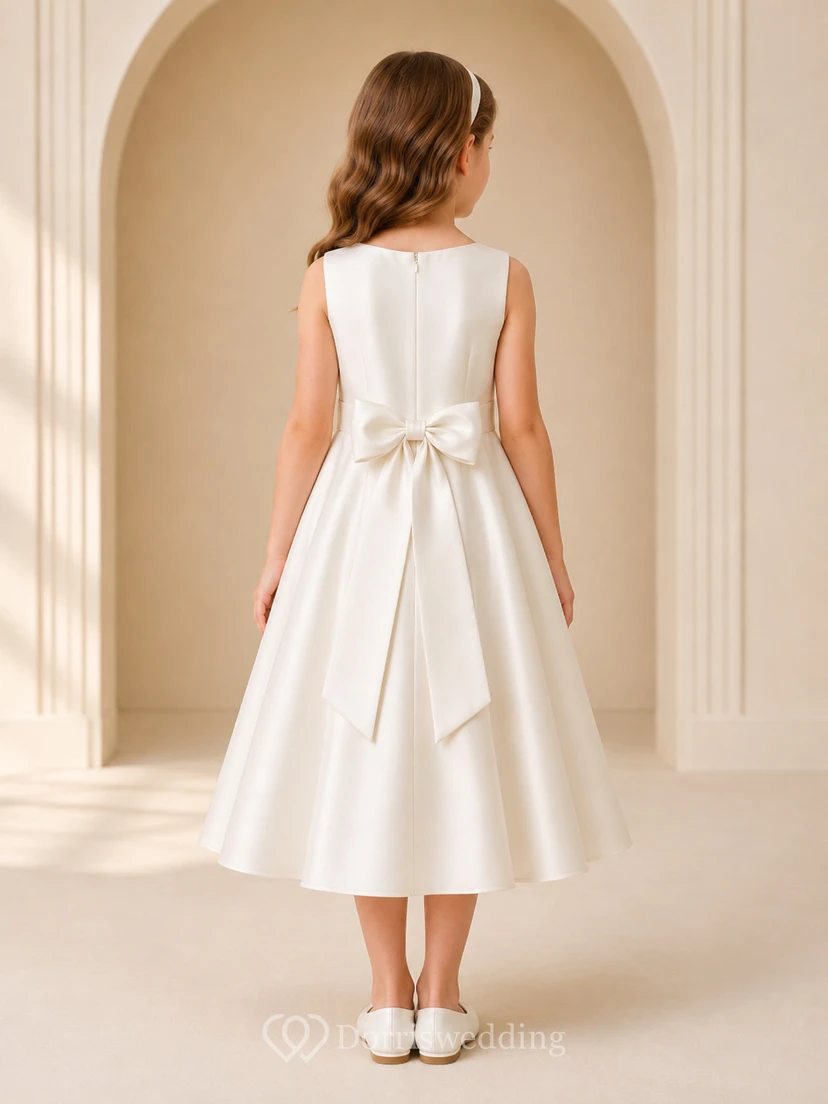 Simple Satin Bow Flower Girl Dress view 2