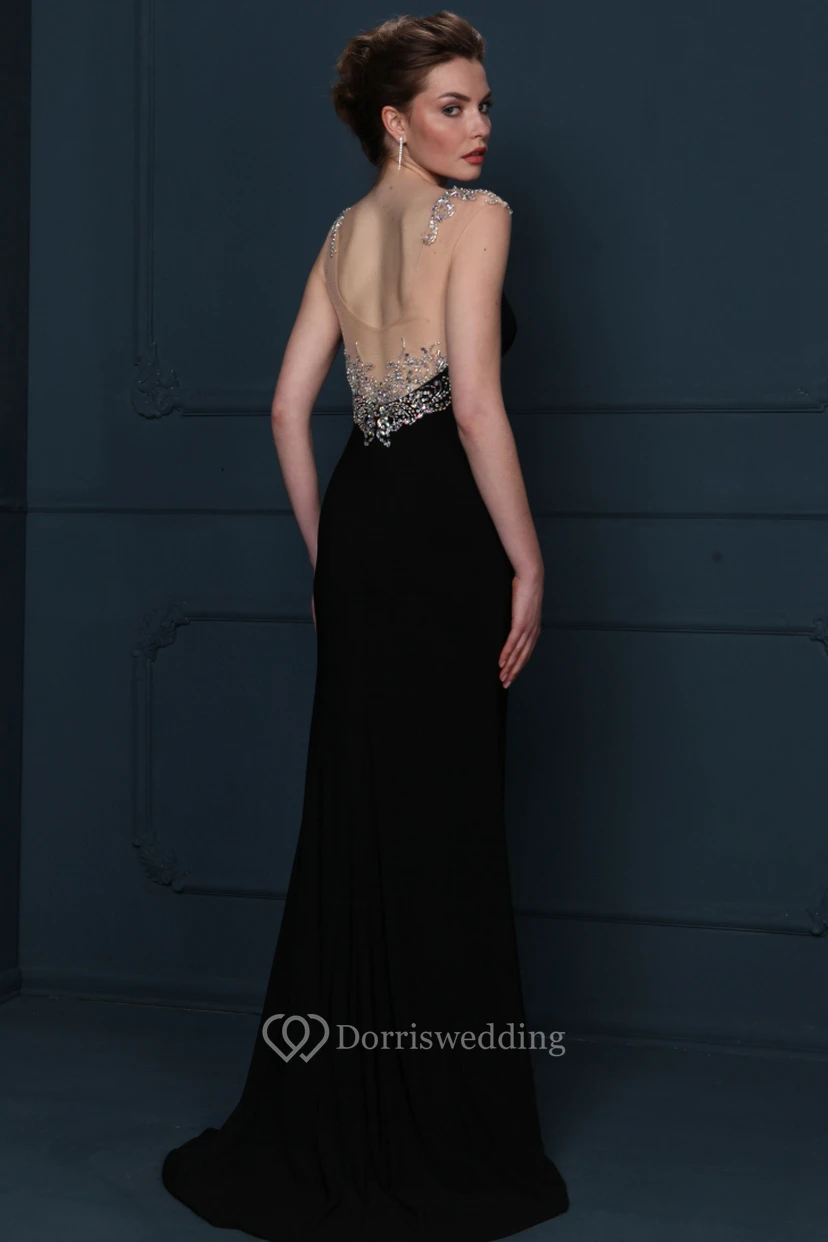 Beaded Sleeveless Scoop Neck Chiffon Evening Dress With Brush Train view 2