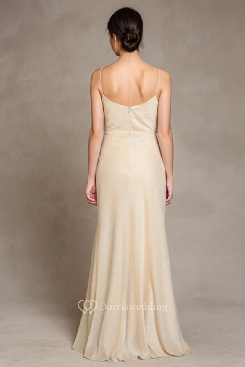Floor-Length Spaghetti Chiffon Bridesmaid Dress With V Back view 2