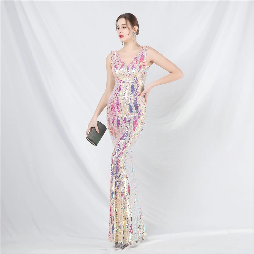 Robe de soirée longue à sequins irisés, nouvelle création view 5