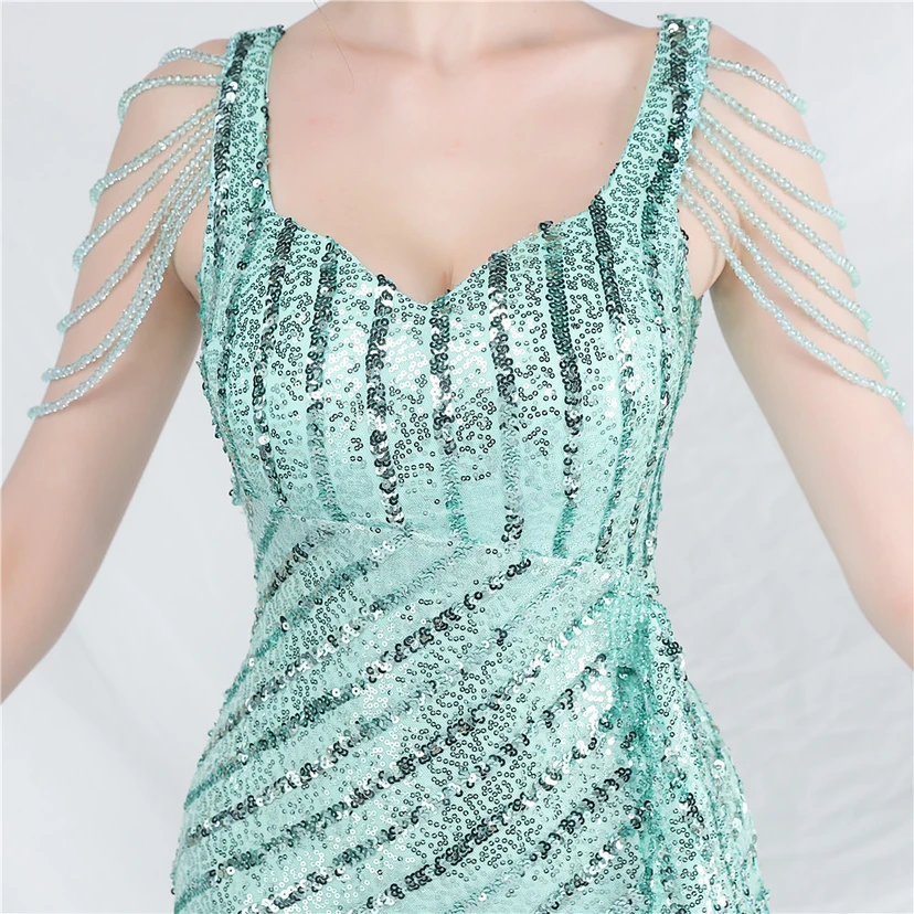 Craft Sequined Velvet Bottom Handmade Beaded Long Elegant Light Luxury Evening Dress view 18