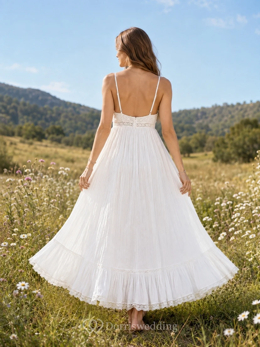 White Chiffon Spaghetti-Strap A-Line Floor-Length Bohemian Beach Dress view 2