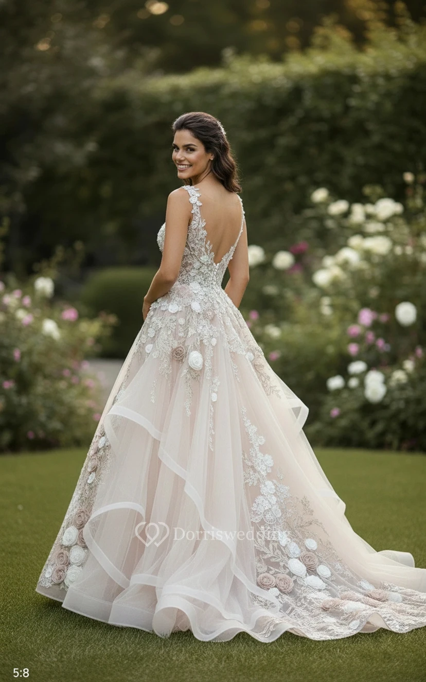 Robe de mariée spectaculaire en tulle à volants view 4
