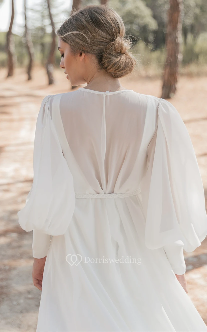Elegantes, langärmeliges Brautkleid | Fließendes muslimisches Brautkleid in großen Größen view 3