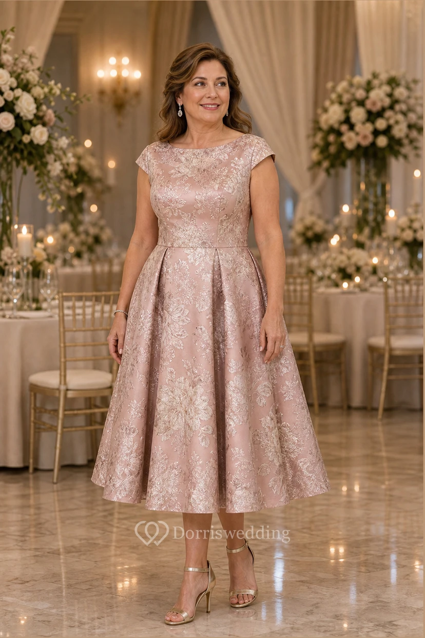 Gold Bateau A-Line Mother of the Bride Dress view 7