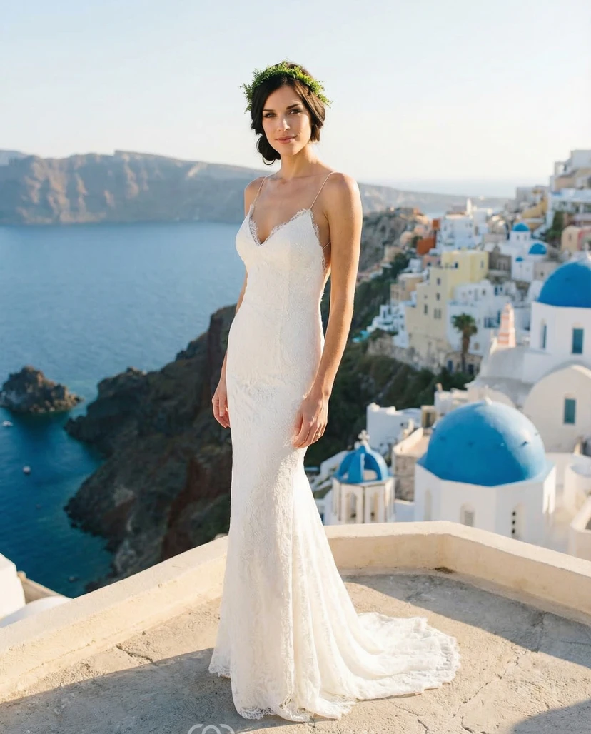 Minivestido de sirena de encaje con volantes y cola de corte
