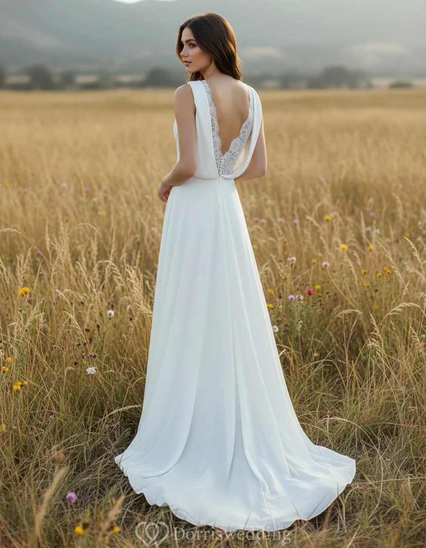 Chiffon Simple Country Lace Sheath Wedding Dress