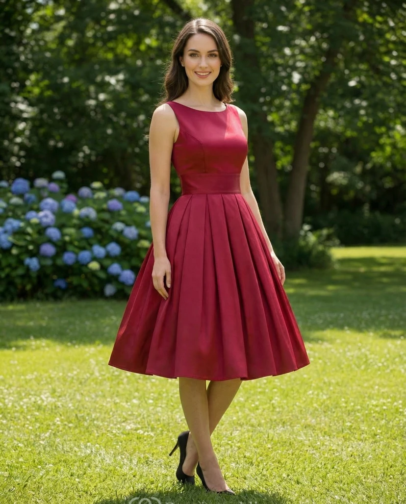 Simple Pleated Knee-Length Frock view 4
