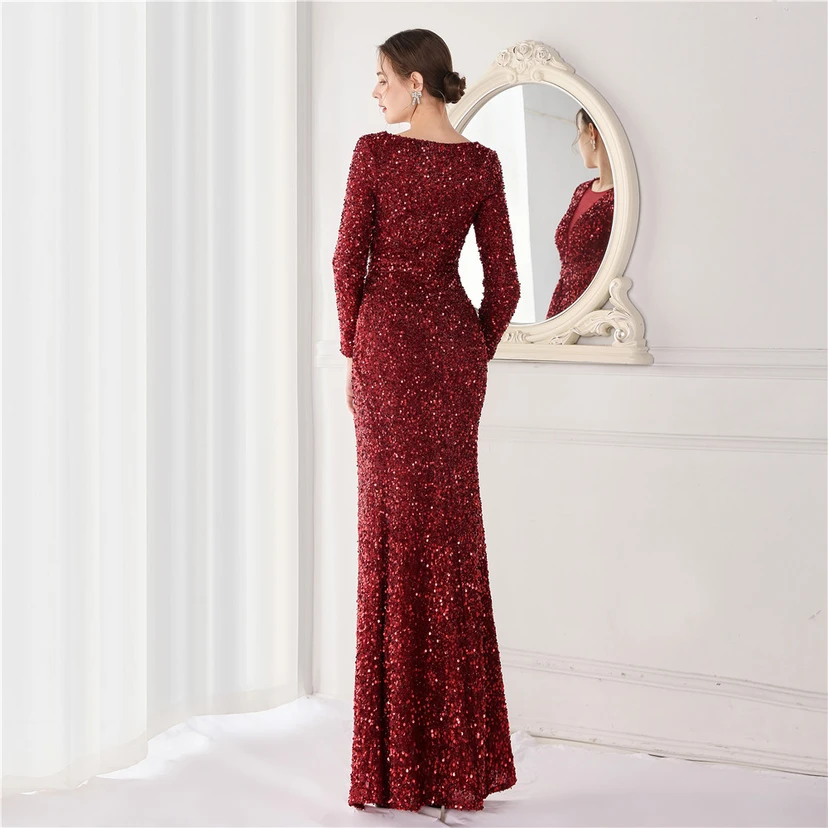Elegantes, langes Paillettenkleid mit langen Ärmeln und Meerjungfrauenschnitt – ein Abendkleid im Aura-Queen-Stil für festliche Anlässe. view 10
