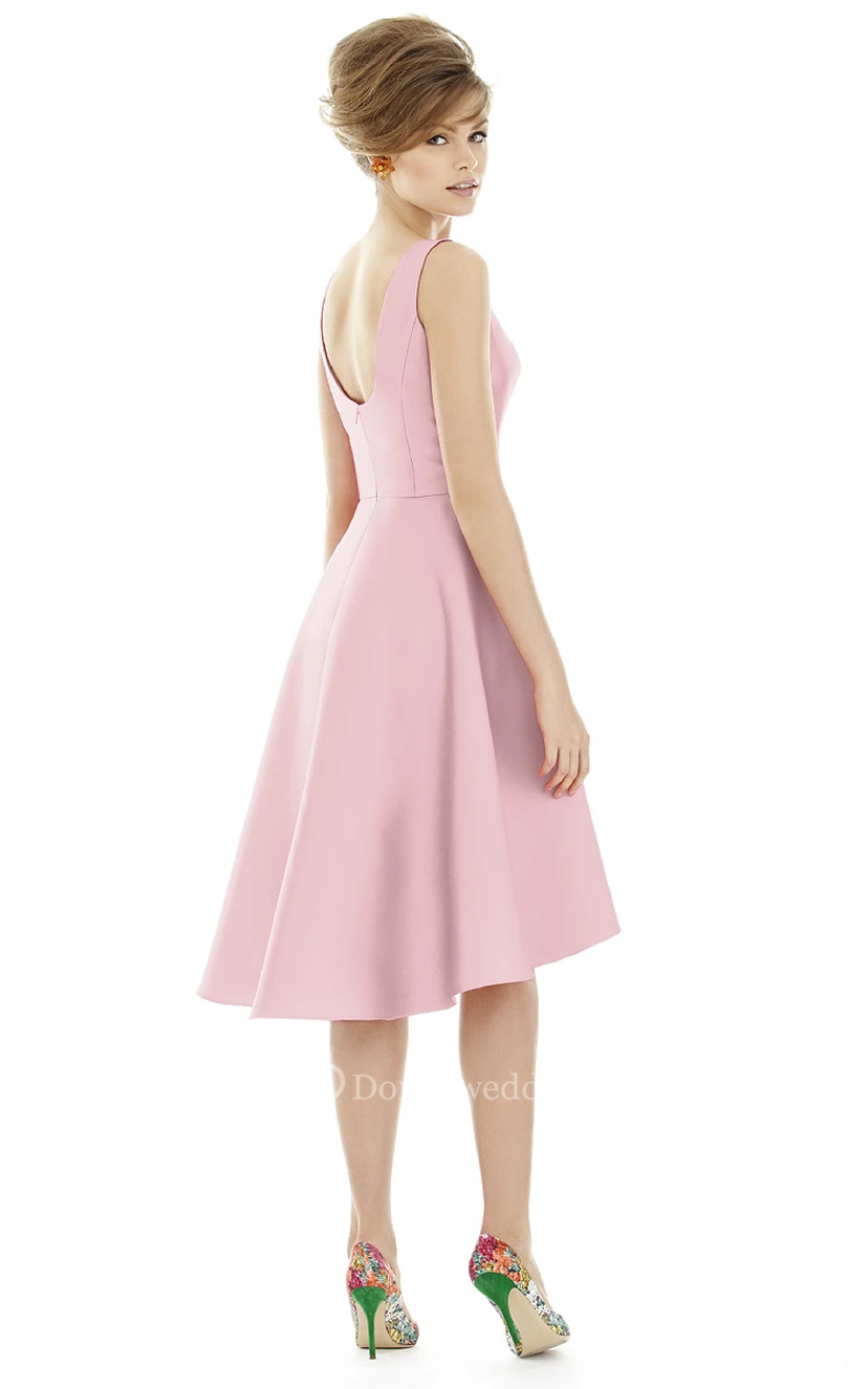 Knee-Length Jewel Satin Dress with Pleats and V-Back view 2