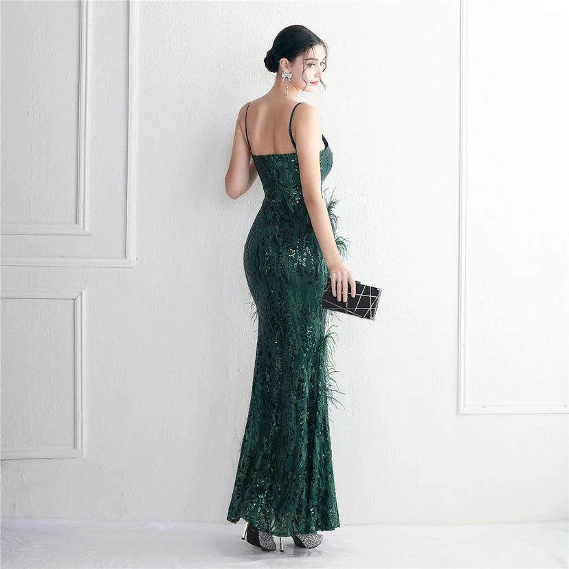Positioning Flower Craft Beading Craft Imported Wool Dress Long Banquet Slim Evening Dress Elegant Temperament view 51