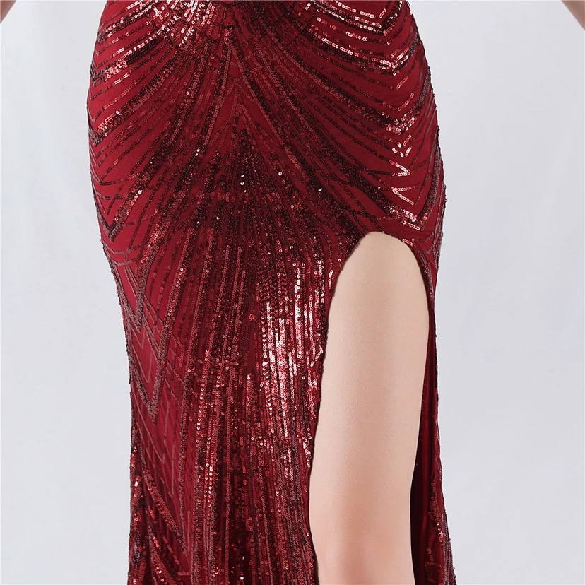 Positioning Flower Beaded Craft Beaded One-Shoulder Oblique Collar High Slit Evening Dress view 29