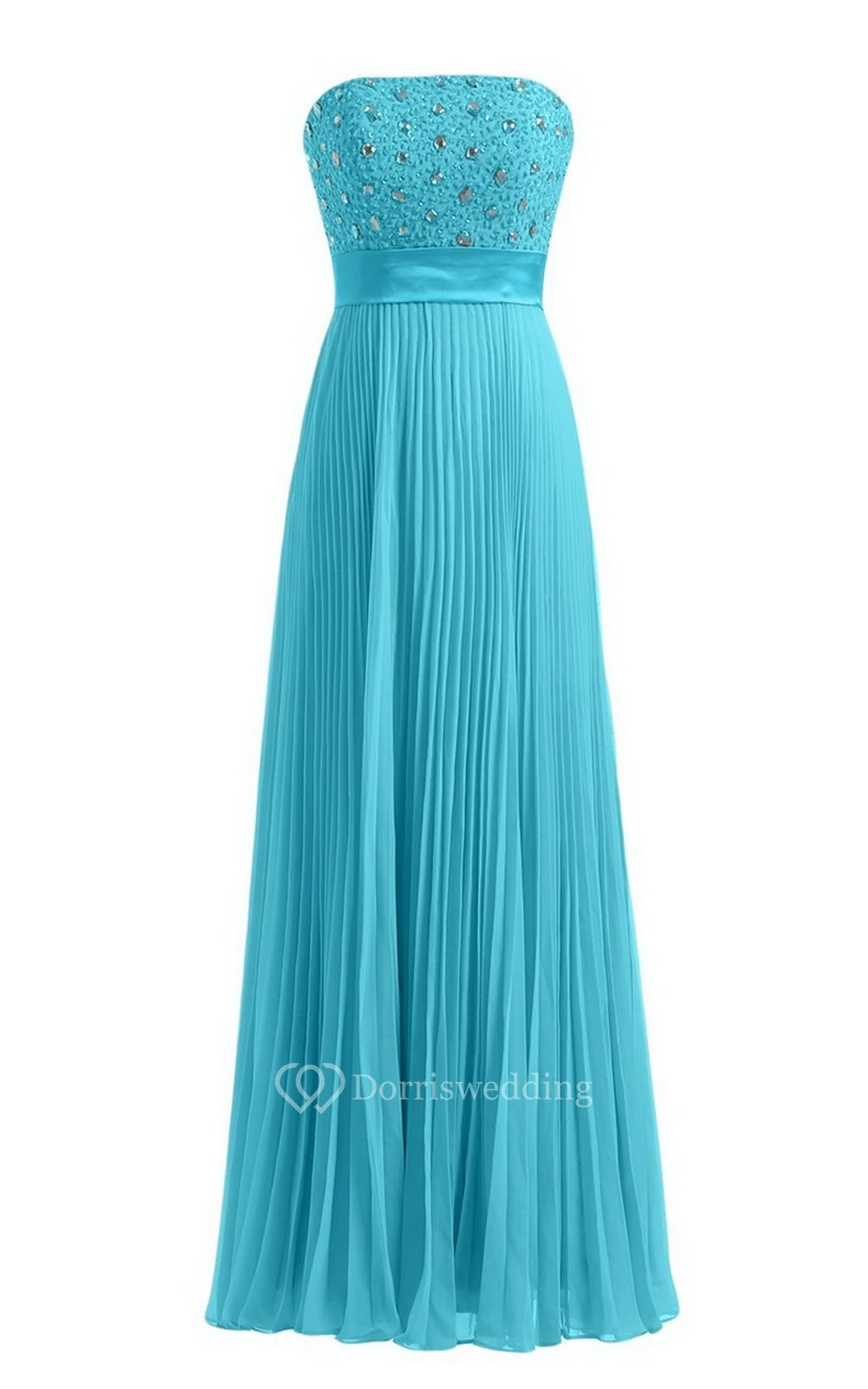 Strapless Empire Long Pleated Dress With Rhinestones view 18