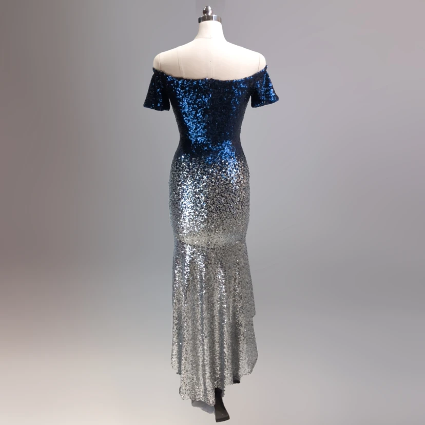 Robe asymétrique à manches courtes, style européen et américain, sequins dégradés, robe de soirée de mariage ou de banquet. view 16