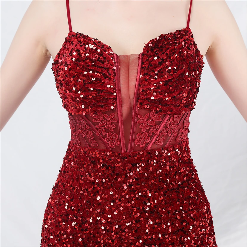 Vestido de noche pesado, estilo palacio, chaleco con diseño de espina de pescado, cintura con bordado de diamantes, flores, hombros descubiertos y tirantes. Vestido de alta gama. view 8