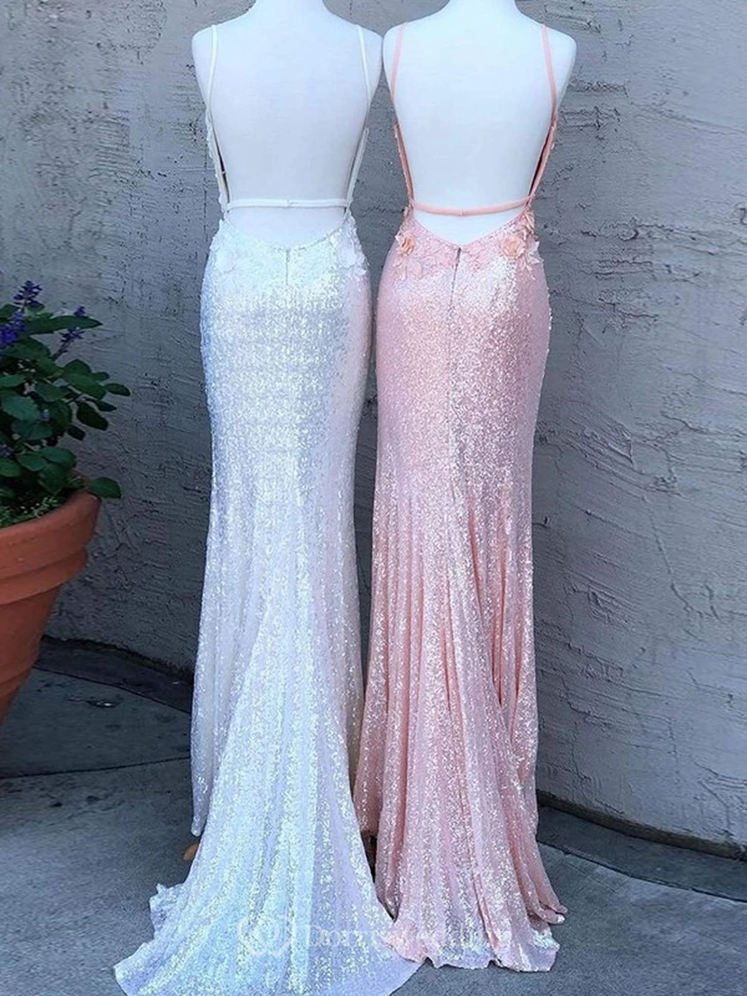 Lace Spaghetti Front Split Backless Applique Prom Dress view 5