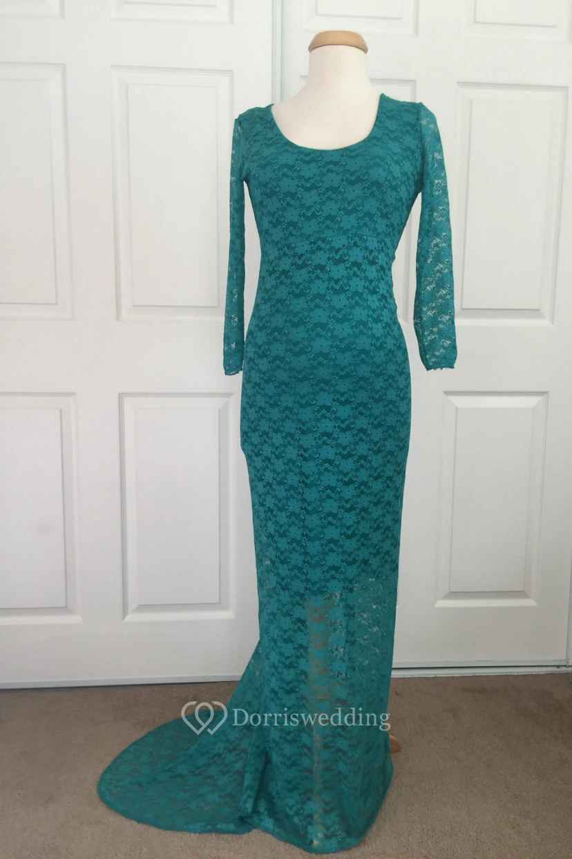 Lace Sheath Illusion Long Sleeve Scoop Dress
