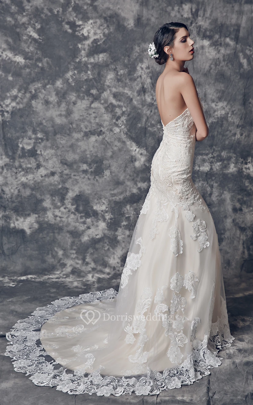 Inspired Sweetheart Mermaid Lace Dress With V-back view 3