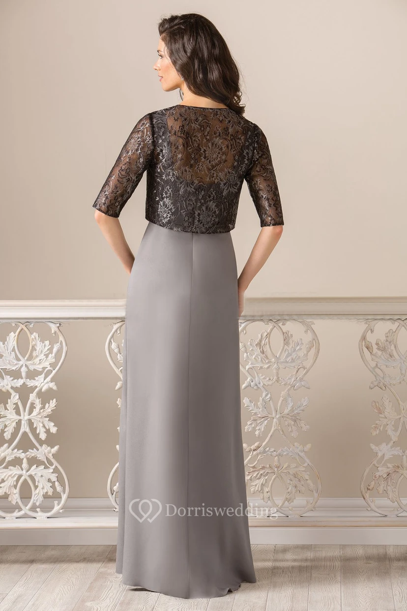 Halbärmeliges, tailliertes Kleid im Jackettstil mit Spitzendetails für die Mutter der Braut view 2