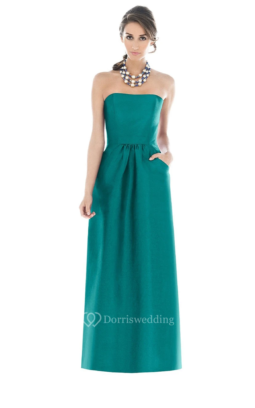 Satin Floor-Length Strapless Dress With Pockets