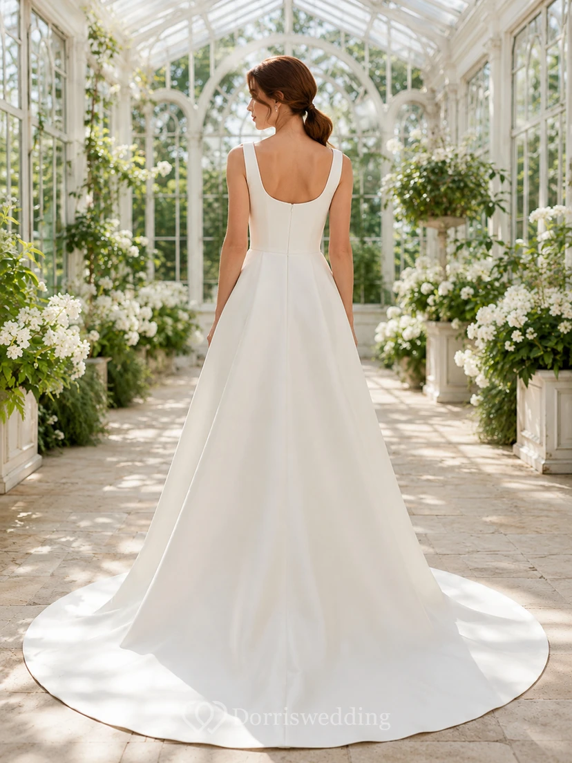 Brautkleid aus Satin, A-Linie, trägerlos, mit Schleppe view 2