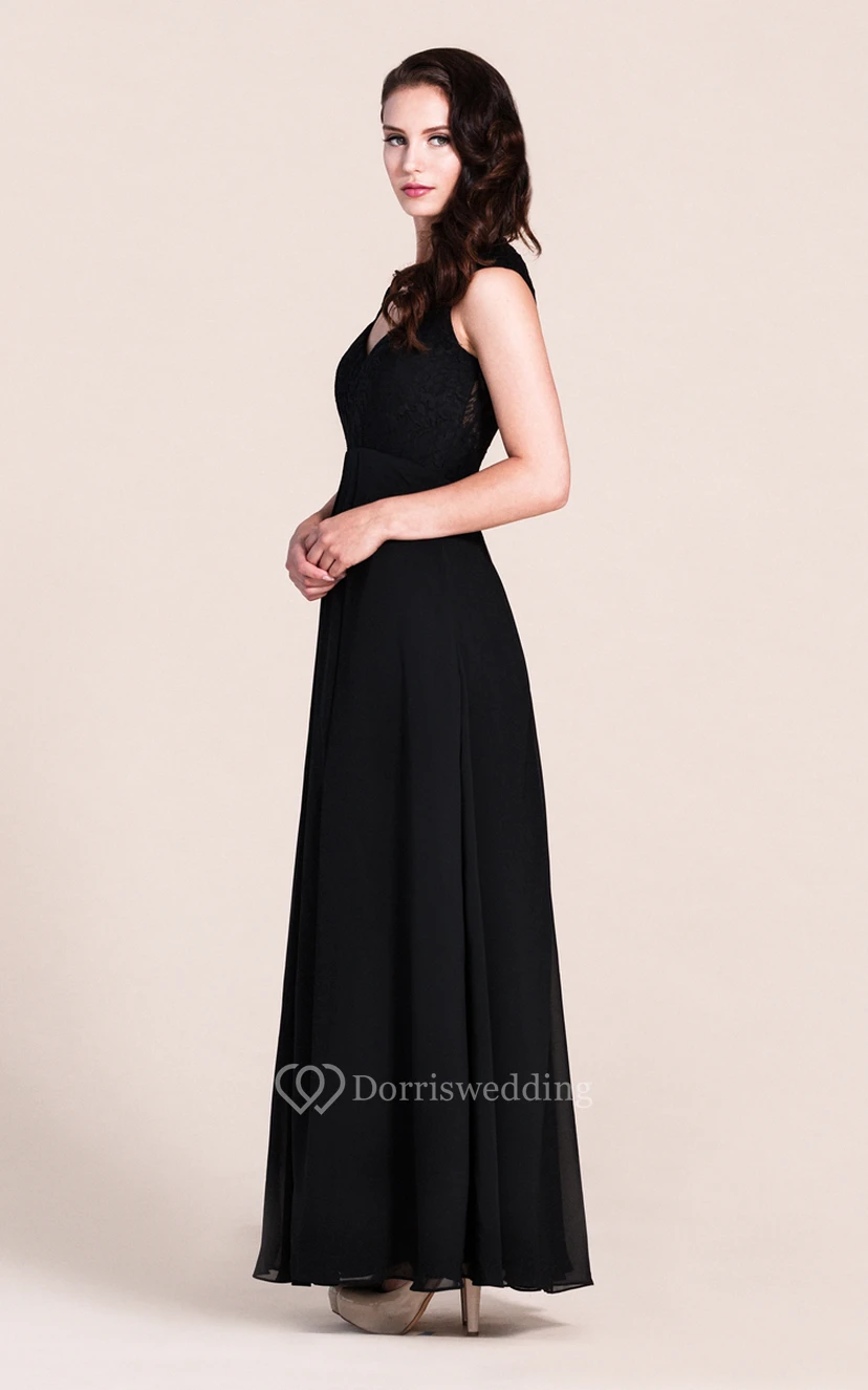 Cap-sleeved A-line Gown With Lace Bodice view 3
