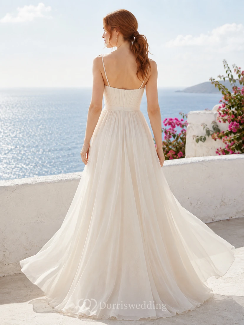 Spaghetti Strap Square Neck Chiffon Coastline Bridal Gown view 2