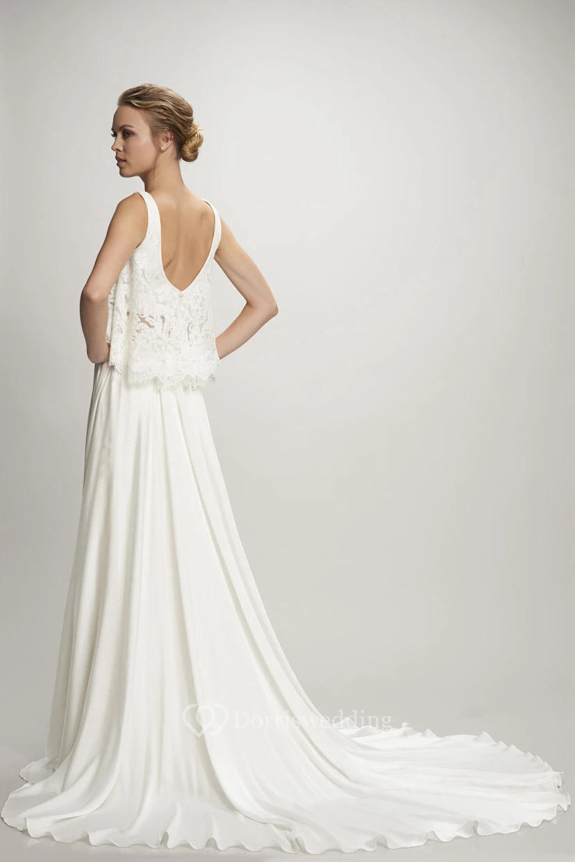 Pleated High Neck Sleeveless Chiffon Wedding Dress view 2